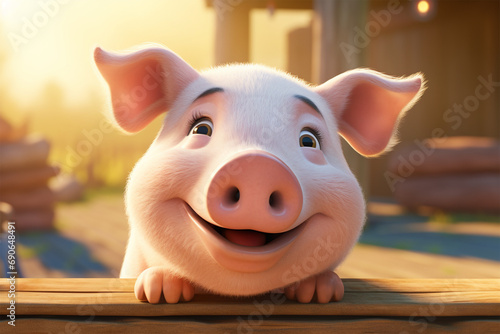 cartoon illustration of a cute pig smiling photo