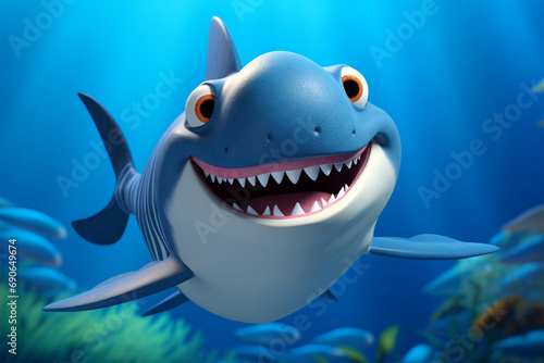 cartoon illustration of a cute shark smiling