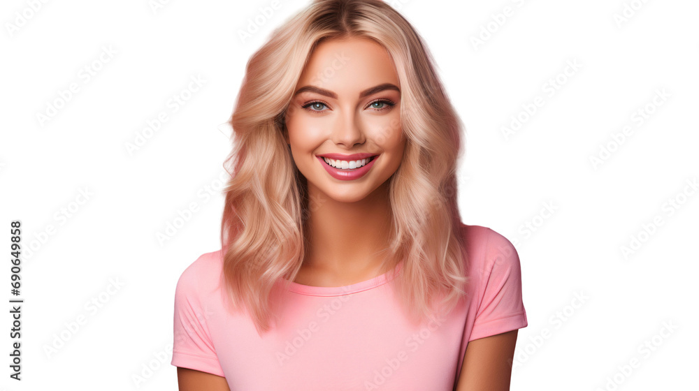 Young blonde woman smiling at camera, close up portrait. Isolated on white background, transparent Young blonde woman smiling at camera, close up portrait. Isolated on white background, transparent