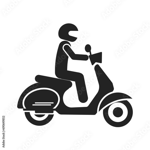Isolated black pictogram icon of man riding a scooter motorbike