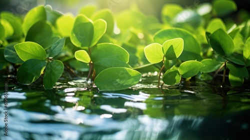 Blurred image of natural background from water and plants