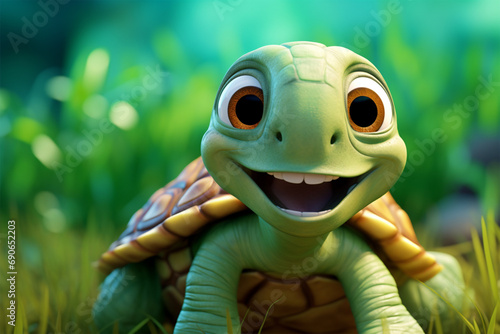 cartoon illustration of a cute turtle smiling photo