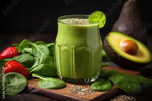 Healthy green smoothie with avocado, spinach