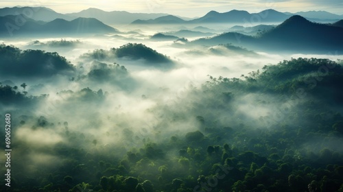 Tropical rainforest. Green and misty.