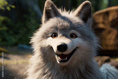 cartoon illustration of a cute wolf smiling