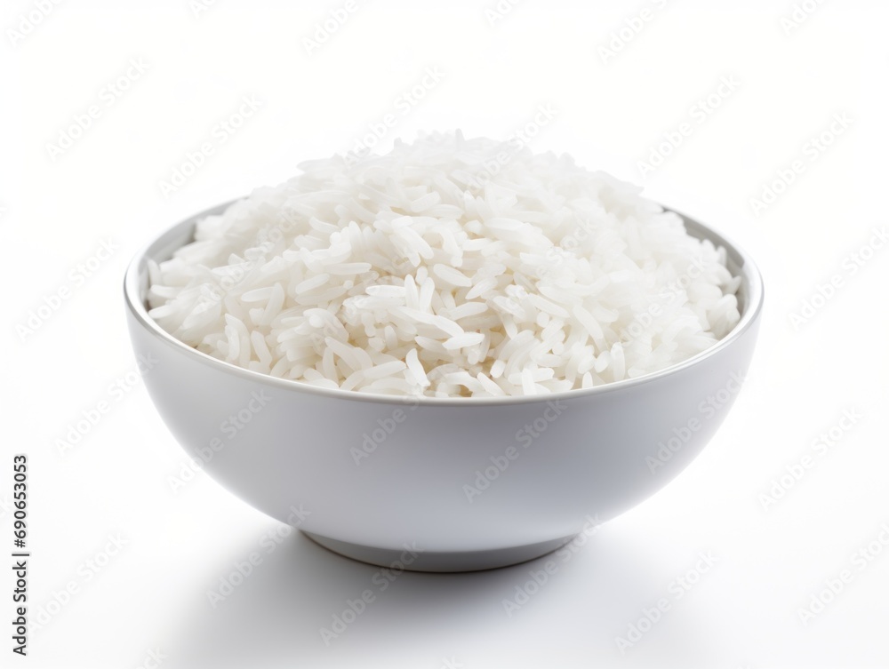 Cooked white rice isolated on white background Cooked white rice isolated on white background