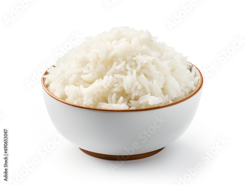 Cooked white rice isolated on white background