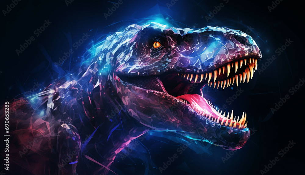 Obraz premium Illustrate a dinosaur as a holographic projection with translucent and dynamic visual elements