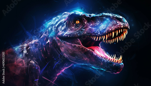 Illustrate a dinosaur as a holographic projection with translucent and dynamic visual elements © Shanila