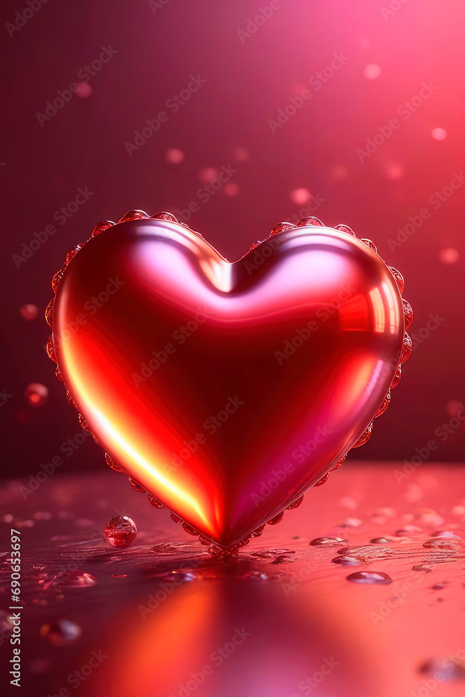 Happy Valentines day wallpaper. Valentines day background with glowing heart a 3D effect on dark background.