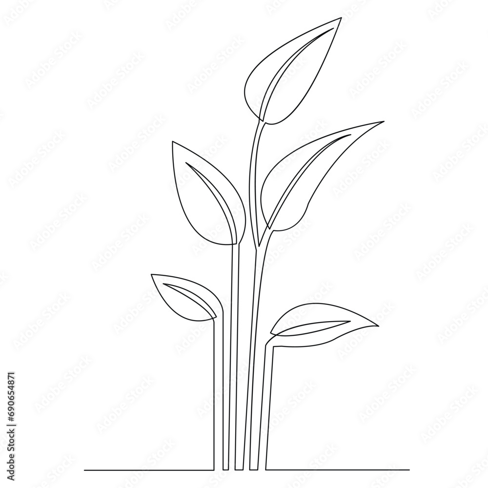 Plant of leaf continuous single line art drawing outline vector icon minimalist design Plant of leaf continuous single line art drawing outline vector icon minimalist design