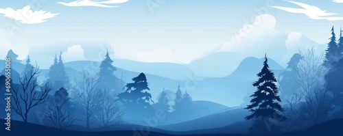 Vector blue landscape with silhouettes of trees 