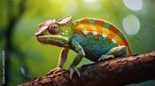 In madagascar, chameleon is resting on a branch. photo