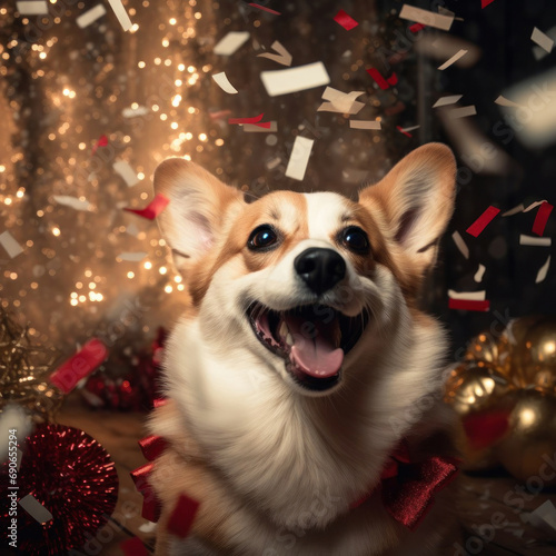 Festive happy corgi dog2 photo