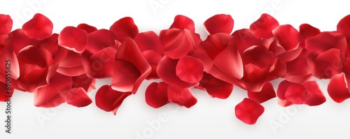 Vector realistic seamless border with fallig red rose petals on transparent background 
