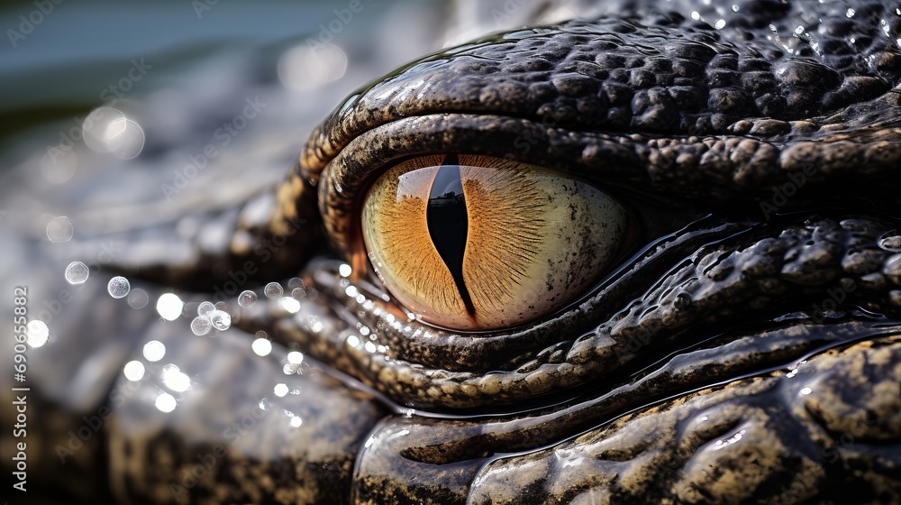 A closer look at an alligator's eye from above the water. A closer look at an alligator's eye from above the water.