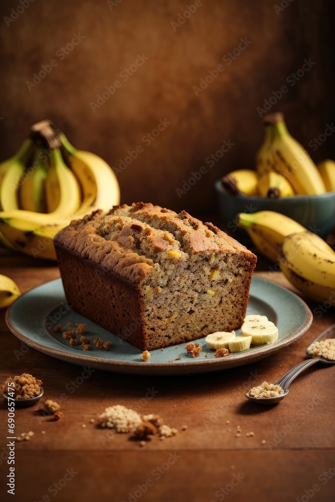 Banana bread on the table on brown background, cake with banana, cake with fruits and nuts, Banana cake with raisins, bread with banana, bread with seeds and banana Banana bread on the table on brown background, cake with banana, cake with fruits and nuts, Banana cake with raisins, bread with banana, bread with seeds and banana