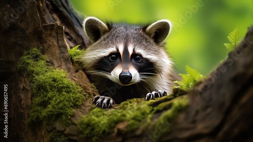 A raccoon wandering through the forest in its natural habitat