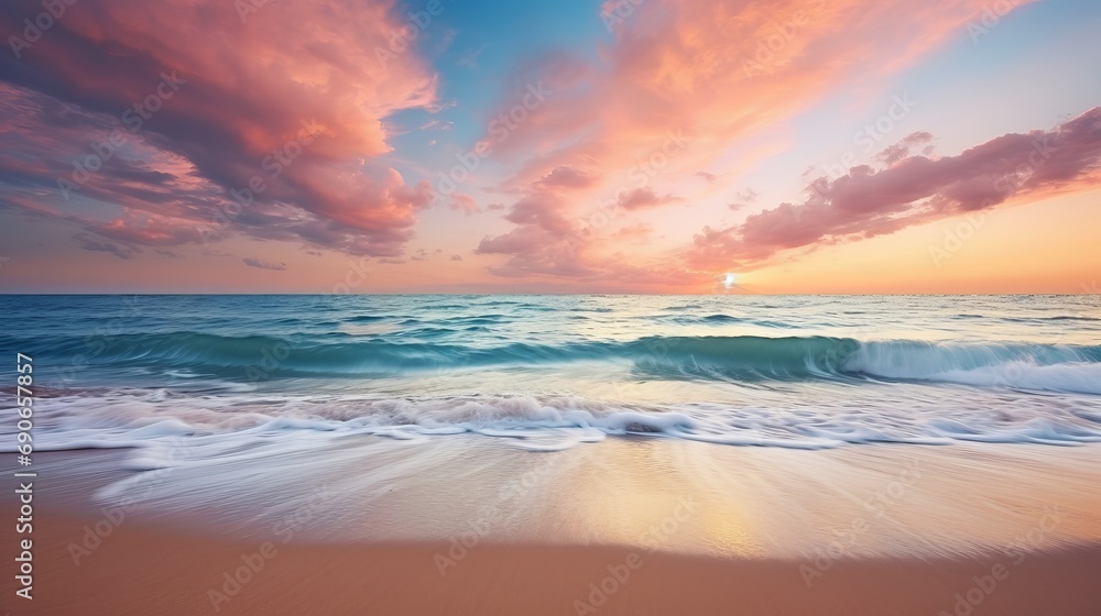 Beautiful cloudscapes at sunrise over the sea, as well as colorful sunsets on the ocean beach.