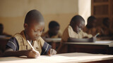 African school kids learning and taking note in classroom - educational equalization concept