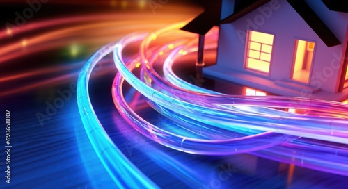 Optical Fiber to the Home (FTTH) Broadband Connection in Cyberspace. High-Speed Network Access 3D Illustration photo