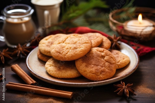 Cinnamon Snickerdoodle Cookies. Delicious Cookies with Rustic Setting Perfect for Fall Holidays