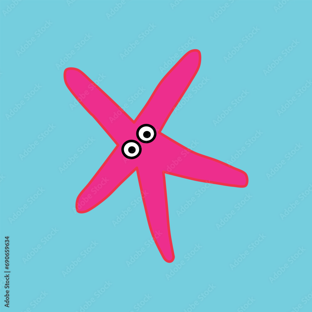 The red seastar on the light blue background The red seastar on the light blue background