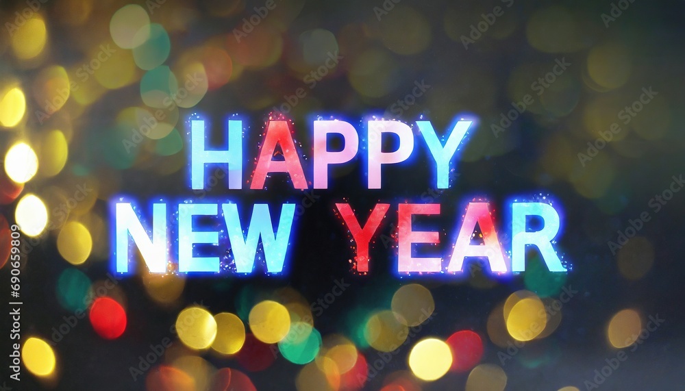 Text or inscription happy new year in dark colors. New Year concept. Background with selective focus and copy space