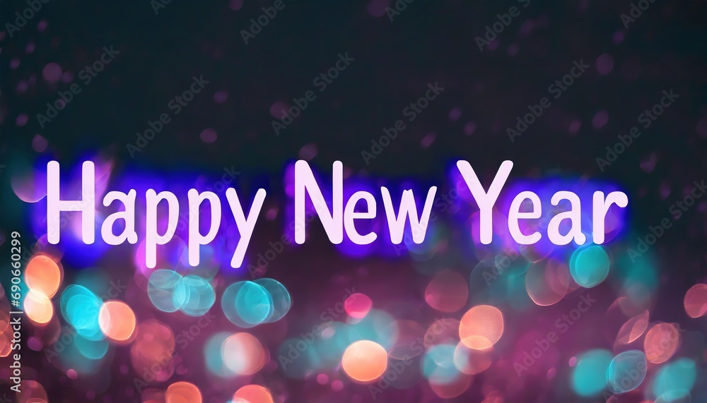 Text or inscription happy new year in dark colors. New Year concept. Background with selective focus and copy space