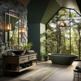 Forest Retreat Bathroom with Tree-Shaped Mirror