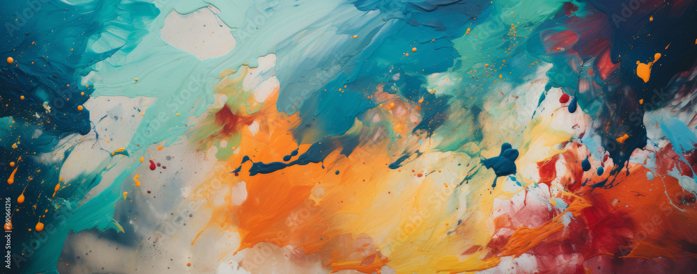 Paint streaks on the table with many harmonious colors blue, yellow, orange, pink, red Paint streaks on the table with many harmonious colors blue, yellow, orange, pink, red