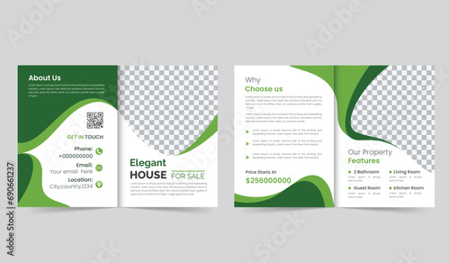 Vector real estate  bifold brochure template design in different color.