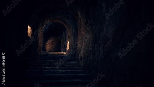 old dark catacombs with candles