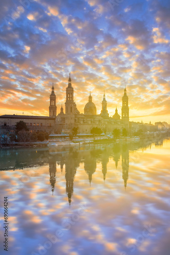 spain zaragoza city architecture and landscapes colorful sunset clouds and light photo