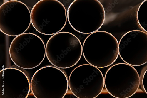 Group of  Circular iron pipes For construction work  houses  and buildings. iron industrial