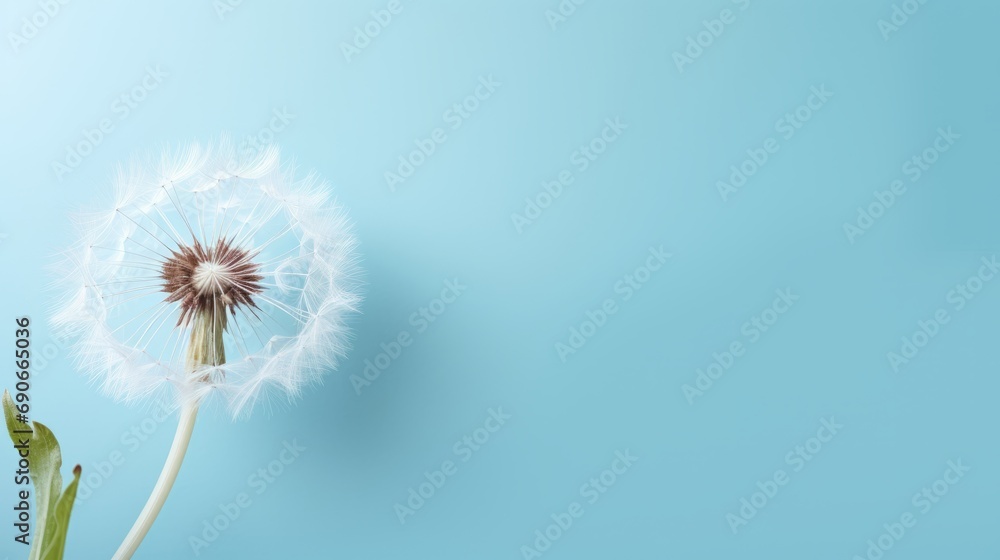 Fototapeta premium Dandelion on a light horizontal clean background.