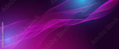 Blue and purple violet vector glowing technology wavy lines banner with technology style. Minimalist modern wavy concept for banner, flyer, card, or brochure cover