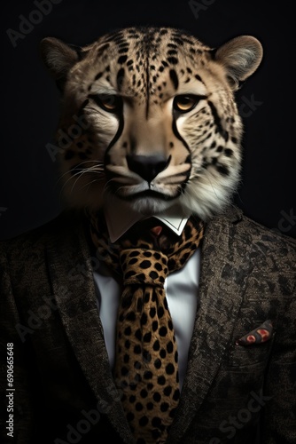 Leopard in a business suit and tie.