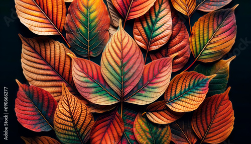 Autumn leaves on a dark background. Colorful autumn background. Generative AI