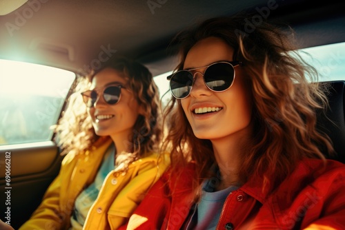happy two woman travel in car © YamunaART
