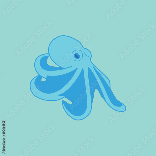 The blue octopus on the light blue background