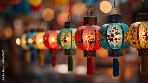 Colorful lanterns at the night market in the ancient city of Hoi An in central Vietnam, famous and popular for tourist attractions. Vietnam and Southeast Asia travel concept photo