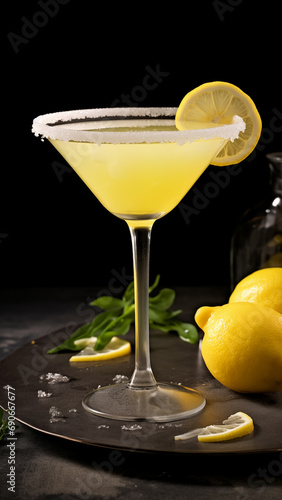 Photo of Lemon Drop Martini on black background