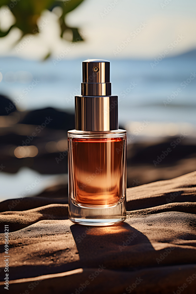Skin care product mockup on the background of sea as a concept of an environmentally friendly cosmetics Skin care product mockup on the background of sea as a concept of an environmentally friendly cosmetics