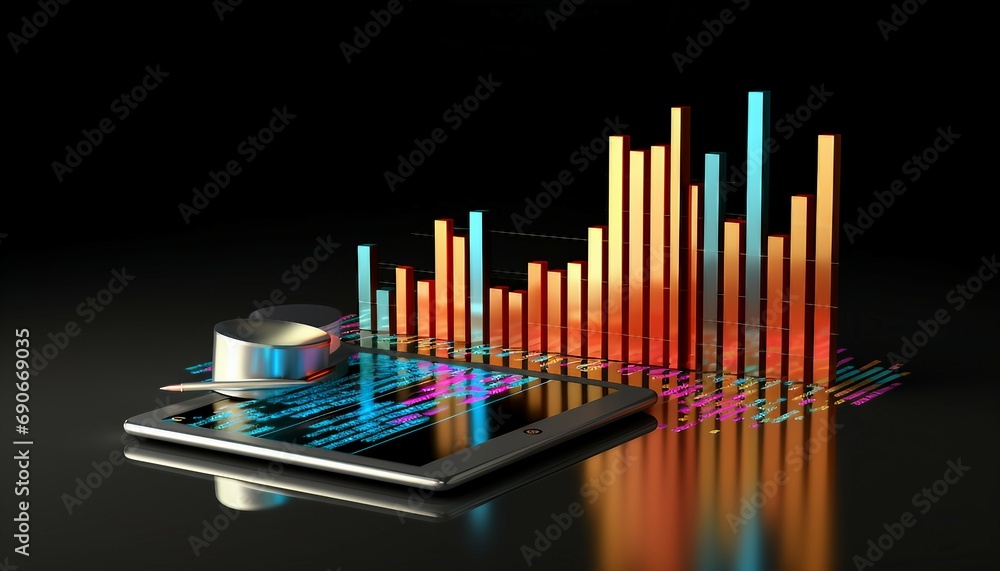 bar graph, tablet and report paper isolated on black, Tablet PC with Stock Chart on 3D Rendered Screen, Steady Revenue Growth bar graph, tablet and report paper isolated on black, Tablet PC with Stock Chart on 3D Rendered Screen, Steady Revenue Growth