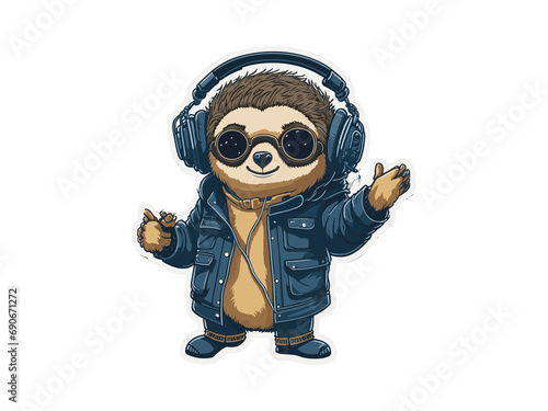 Sloth animal with headset © Khawla