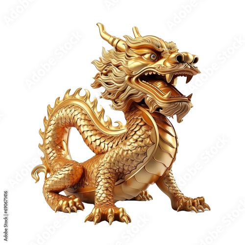 Golden dragon isolated on white transparent, 2024 Chinese new year, year of the dragon. PNG © Rawf8