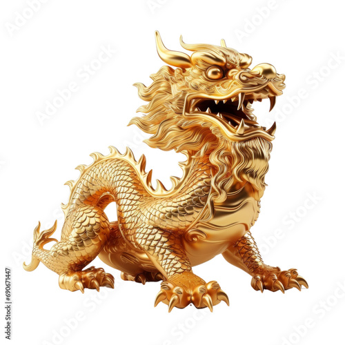 Golden dragon isolated on white transparent  2024 Chinese new year  year of the dragon. PNG