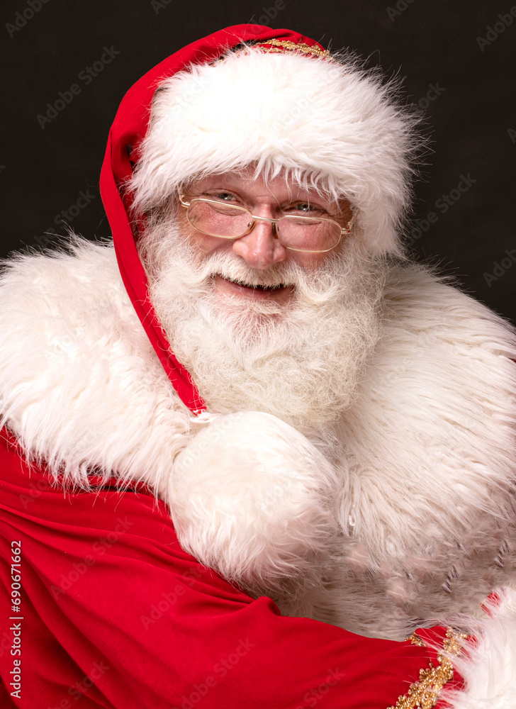 Portrait of real happy Santa Claus with white beard. Portrait of real happy Santa Claus with white beard.