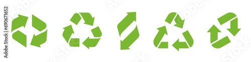 Recycle vector icon set. Reuse cycle symbol. Recycle eco green arrows, heart and leaf. Rounded angles. Recycled signs isolated on white background.